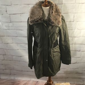 DKNY Faux Fur Trimmed Hooded Coat
